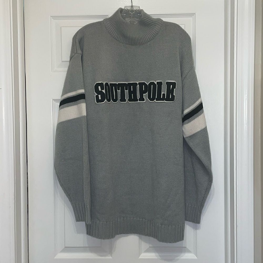 South Pole Gray Varsity Appliqué Logo Mock Neck Sweater